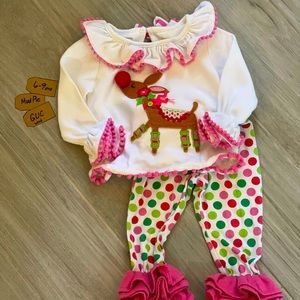 MudPie Reindeer polka dot icing Christmas outfit.